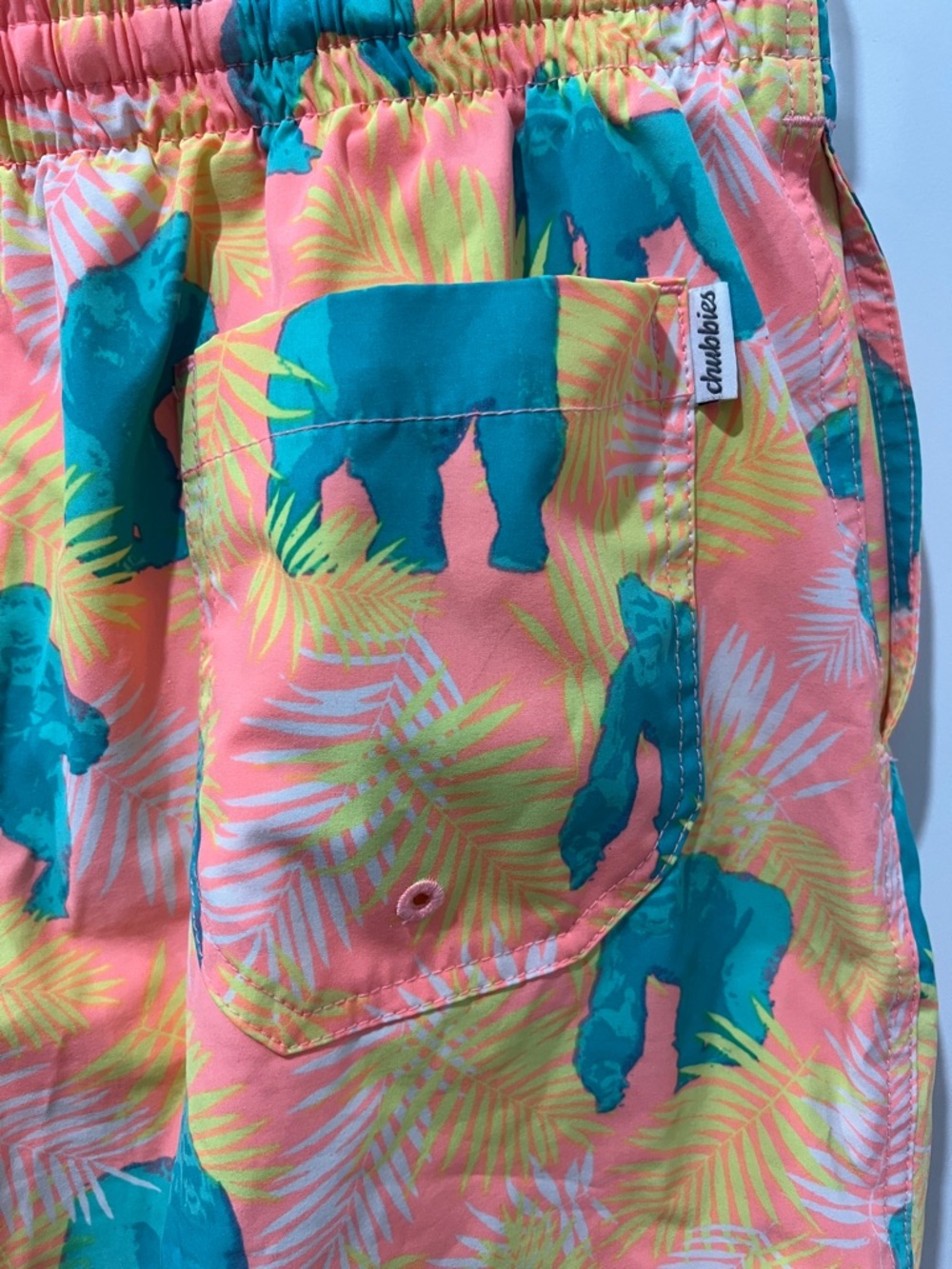 chubbies Neon Coral & Teal Ape Swim Shorts Size Medium 5.5" Inseam - Picture 4 of 7
